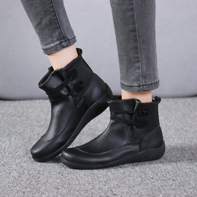 Mens Fashion Vintage - Women Vintage Round Toe PU Leather