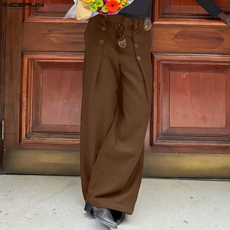 Men'S Fashion Loose Pants - INCERUN Men Pants Solid Color Button