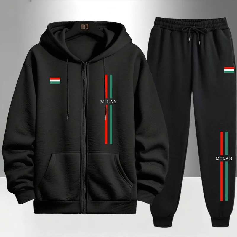 Mens Fashion Suits - 2026 Italy Printed Men's Set Zipper
