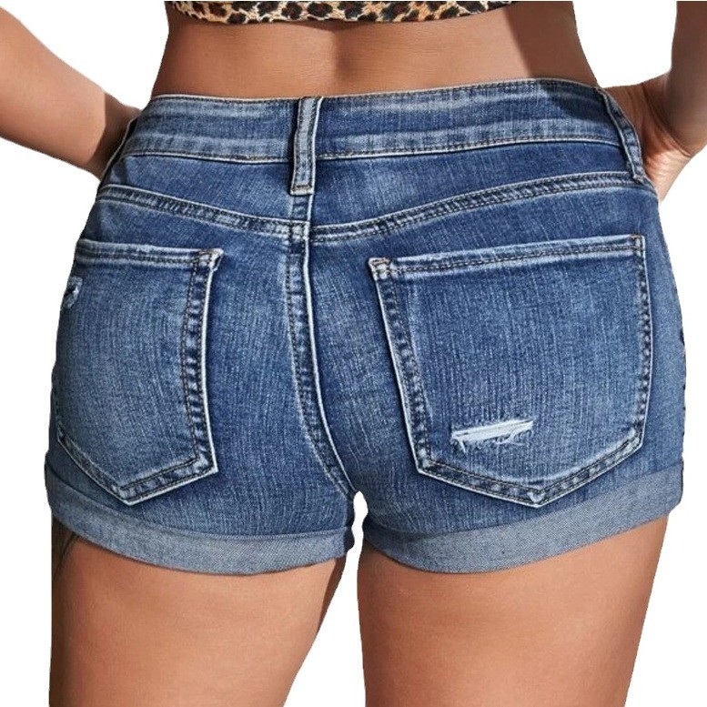 High Waist Washed Denim Shorts - đánh giá và giá Skinny Jeans Ripped