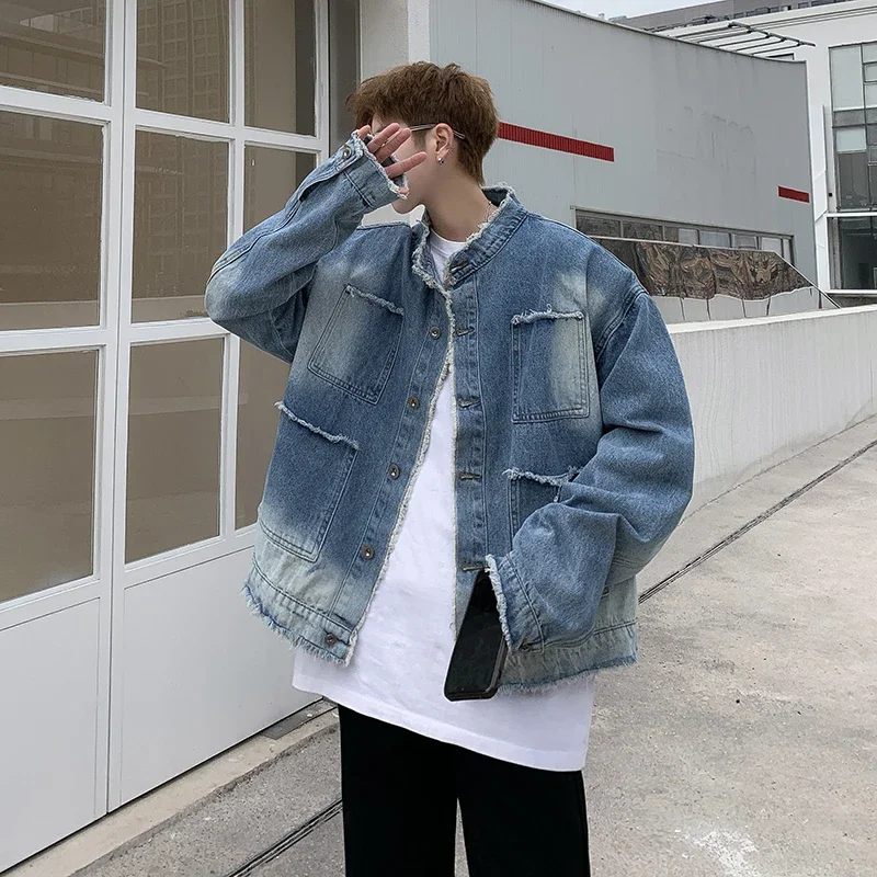 American Retro Hip Pop Raw Edg - đánh giá và giá Mens Fashion Denim Jacket