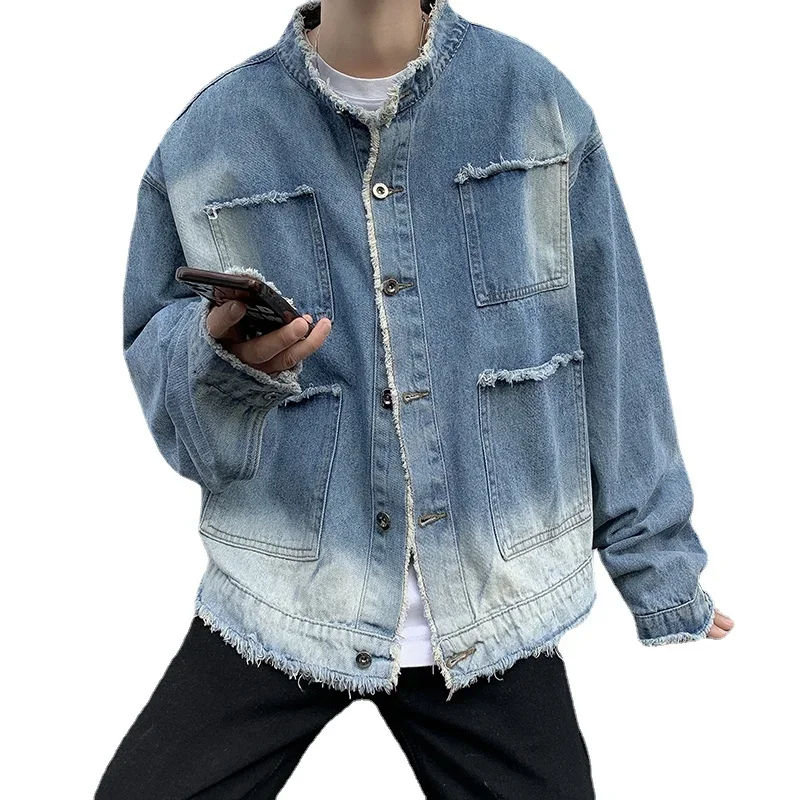 American Retro Hip Pop Raw Edg - đánh giá và giá Mens Fashion Denim Jacket