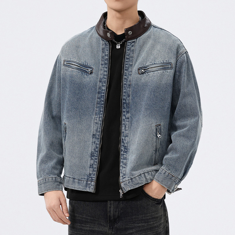 Stand Leather Collar Denim Jac - đánh giá và giá Mens Fashion Denim Jacket