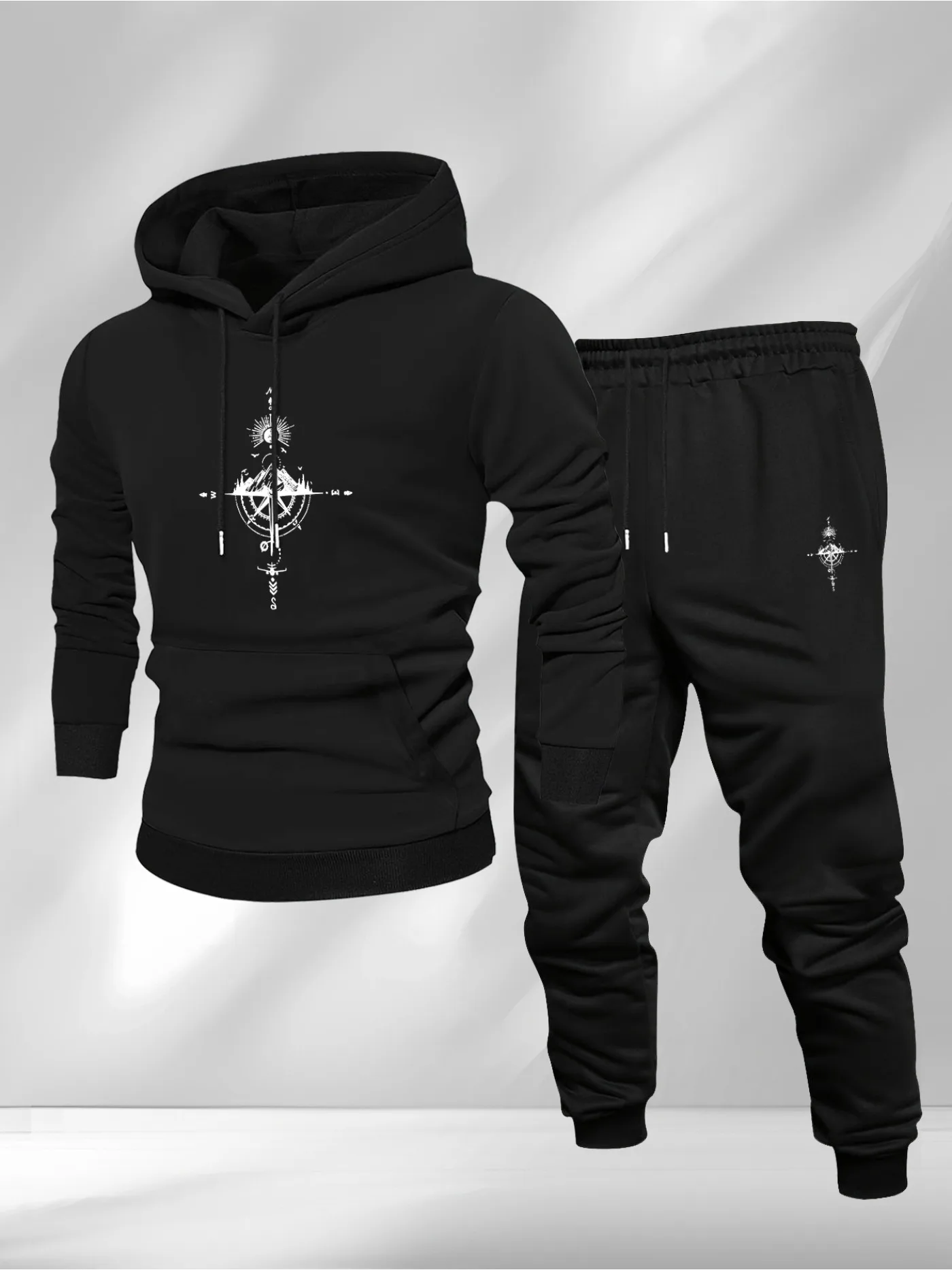 Vintage Compass Print Hoodie a - đánh giá và giá Mens Fashion Suits