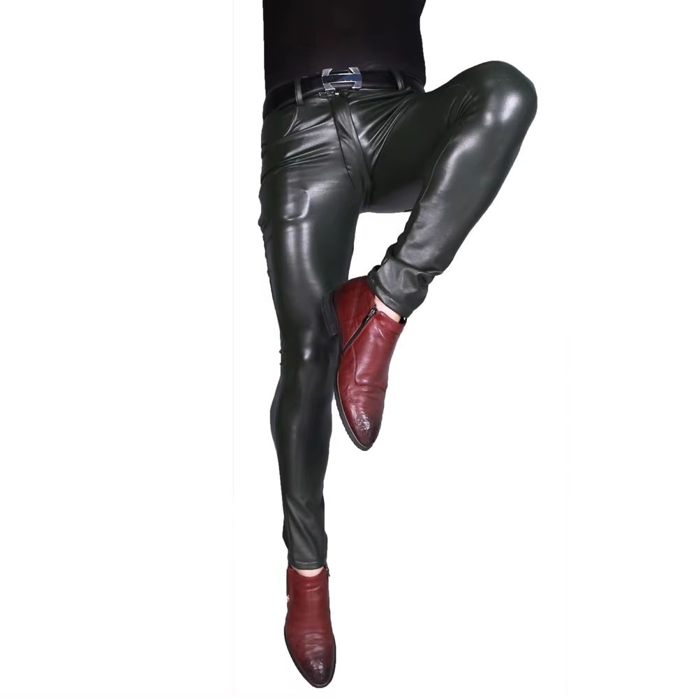 Mens Punk PU Faux Leather Trou - đánh giá và giá Skinny Jeans Ripped