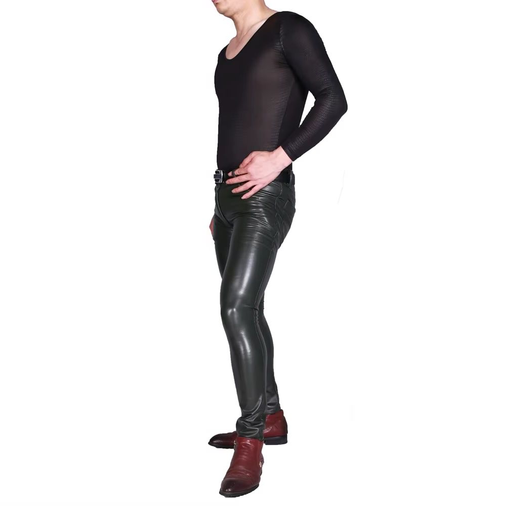 Mens Punk PU Faux Leather Trou - đánh giá và giá Skinny Jeans Ripped