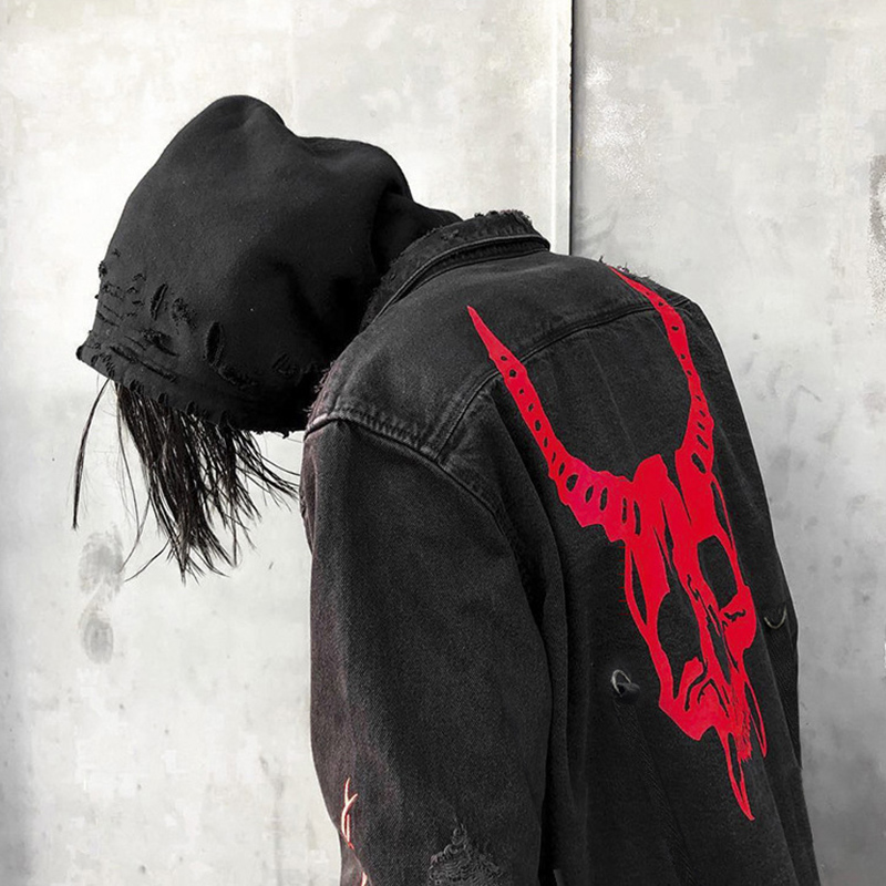 Skull Printing Denim Jacket Me - đánh giá và giá Denim Jacket Vintage